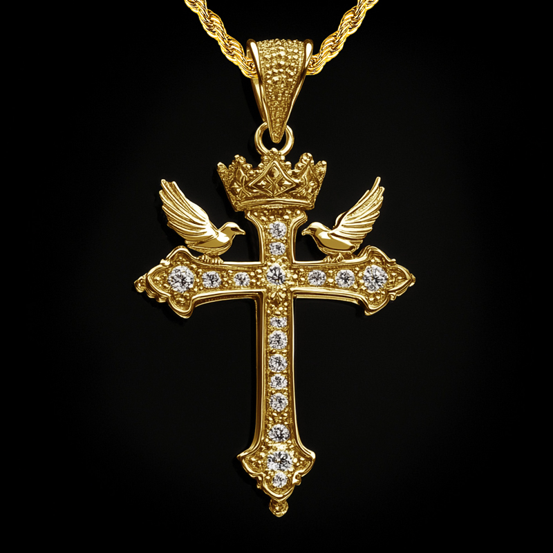 Cross Crown Dove Of Peace Pendant Moissanite With Street Luxury Shine - Image 4