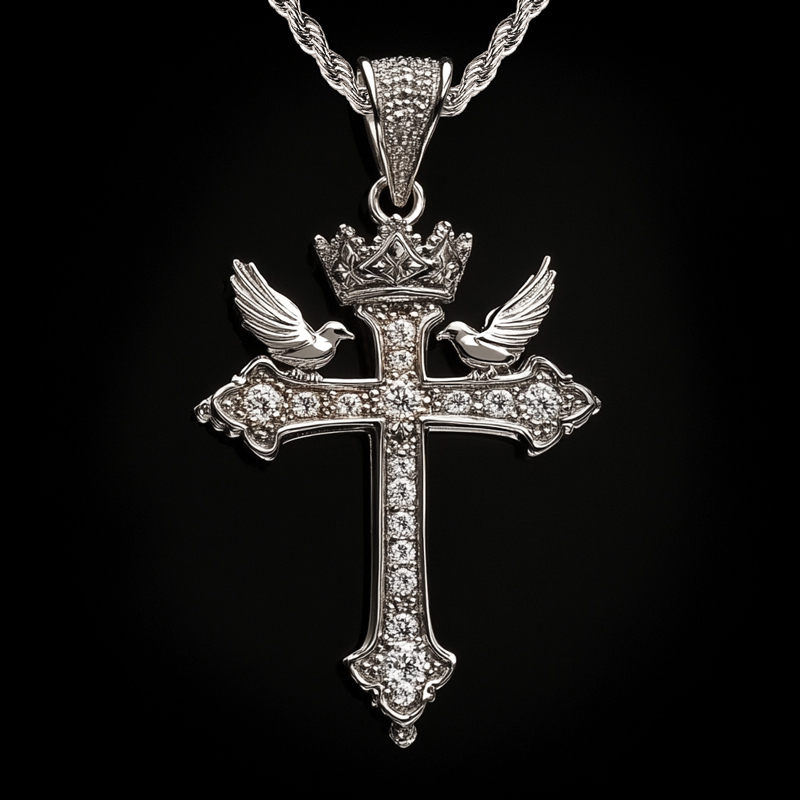 Cross Crown Dove Of Peace Pendant Moissanite With Street Luxury Shine