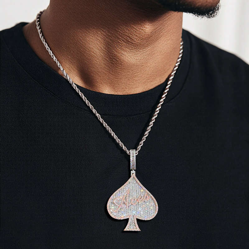 Iced Out Out Baguette Two-tone Aces Spade Pendant With Street Luxury Shine - Image 3