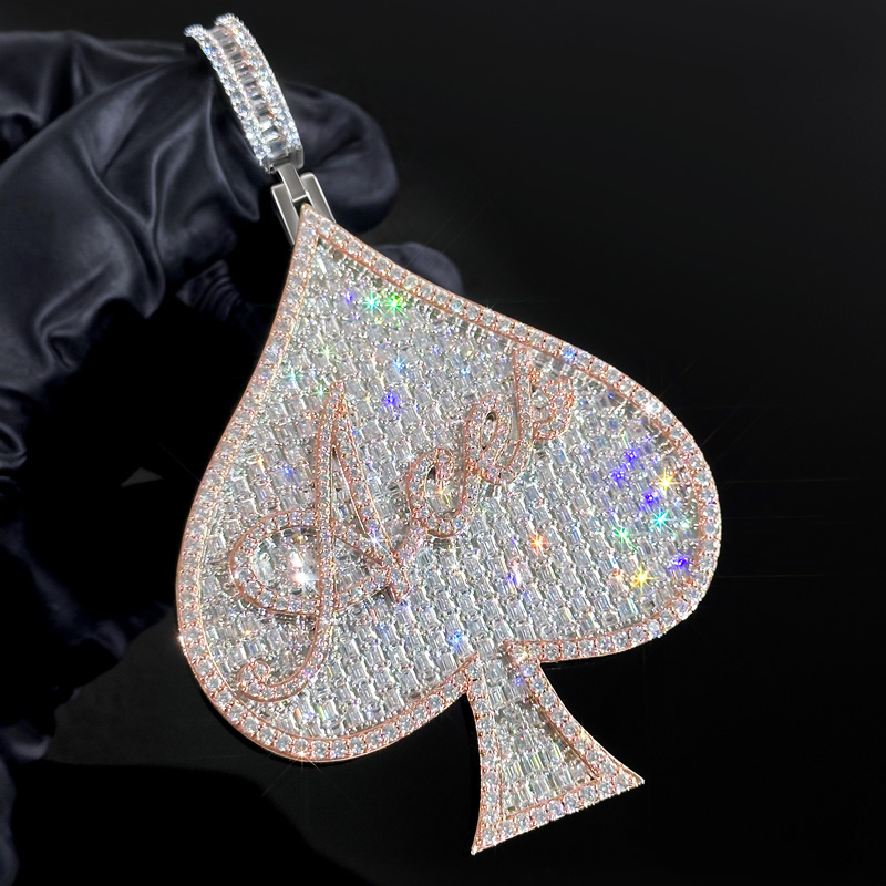 Iced Out Out Baguette Two-tone Aces Spade Pendant With Street Luxury Shine - Image 5