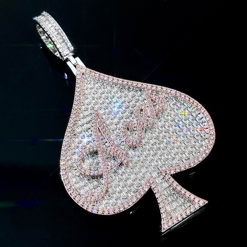 Iced Out Out Baguette Two-tone Aces Spade Pendant With Street Luxury Shine - Image 6