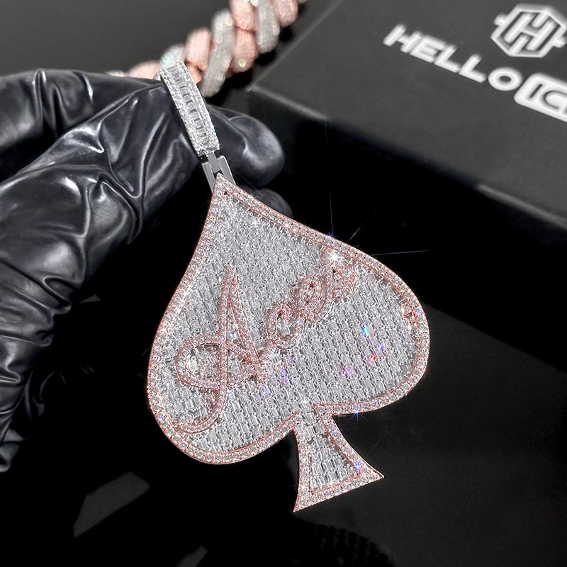Iced Out Out Baguette Two-tone Aces Spade Pendant With Street Luxury Shine