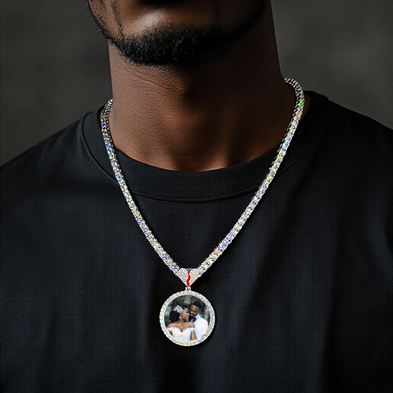 Iced Out Out Broken Heart Custom Picture Solid Pendant Moissanite - Image 3
