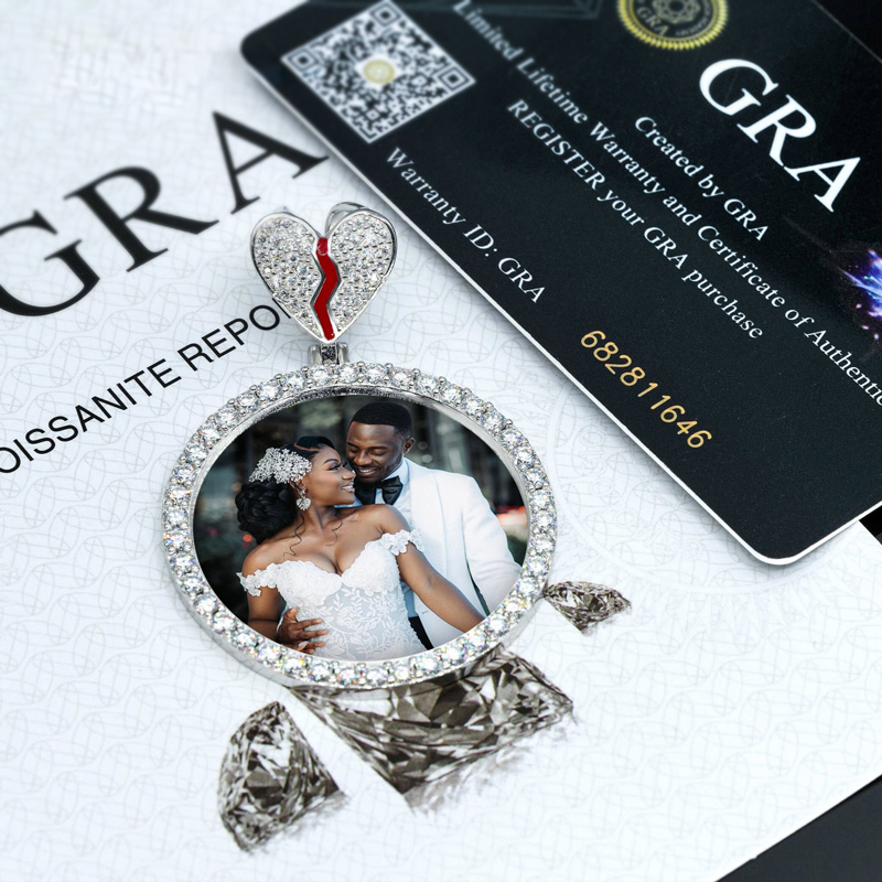 Iced Out Out Broken Heart Custom Picture Solid Pendant Moissanite - Image 4