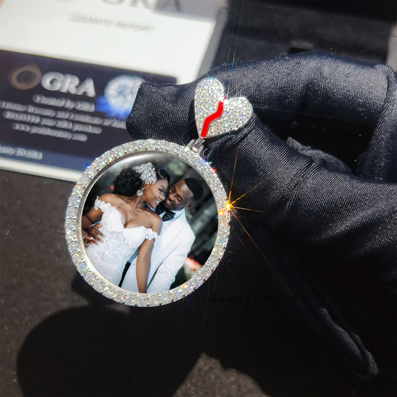 Iced Out Out Broken Heart Custom Picture Solid Pendant Moissanite - Image 5