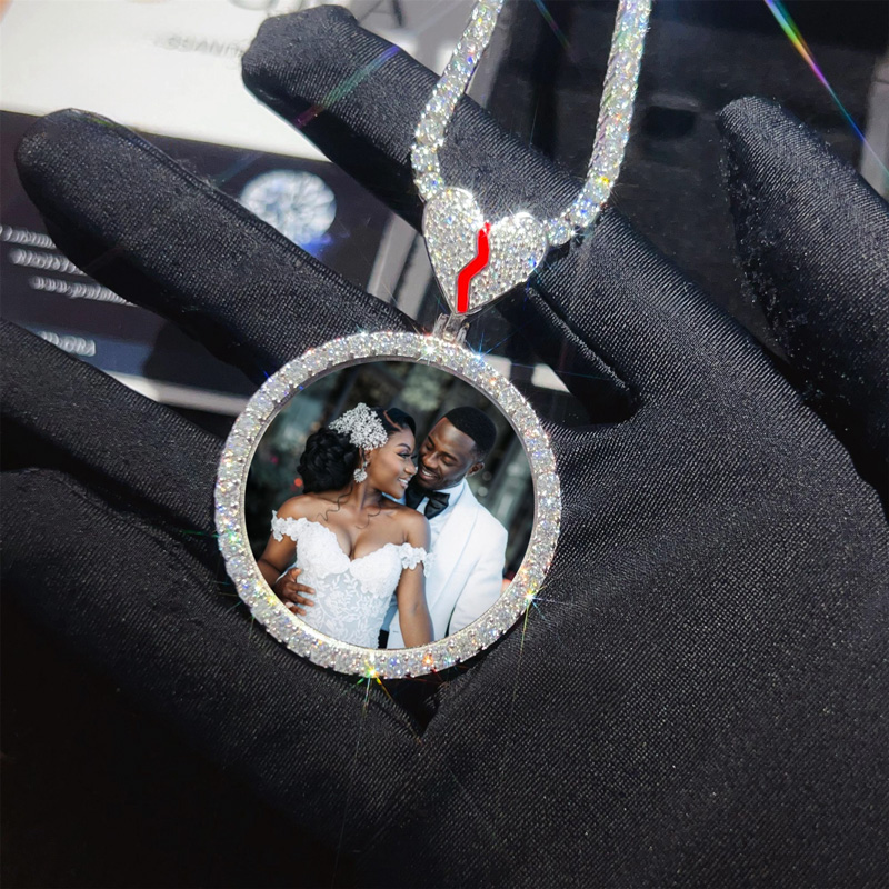 Iced Out Out Broken Heart Custom Picture Solid Pendant Moissanite - Image 6