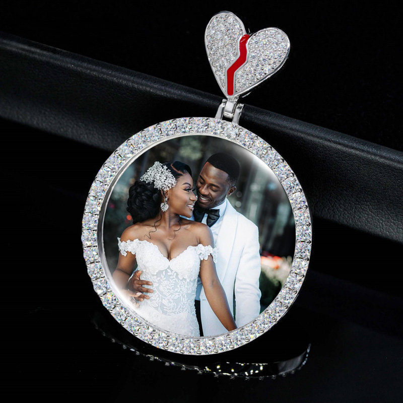 Iced Out Out Broken Heart Custom Picture Solid Pendant Moissanite