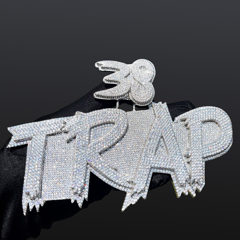 Iced Out Out Custom Cursive Two-layer Letter Name Pendant Gold - Image 3