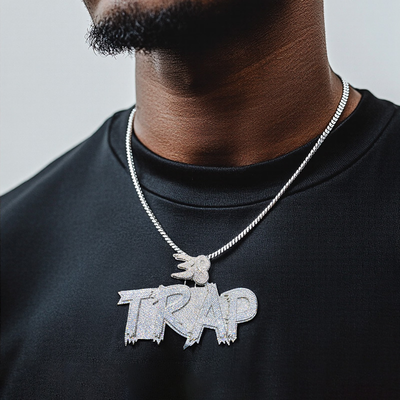 Iced Out Out Custom Cursive Two-layer Letter Name Pendant Gold - Image 4