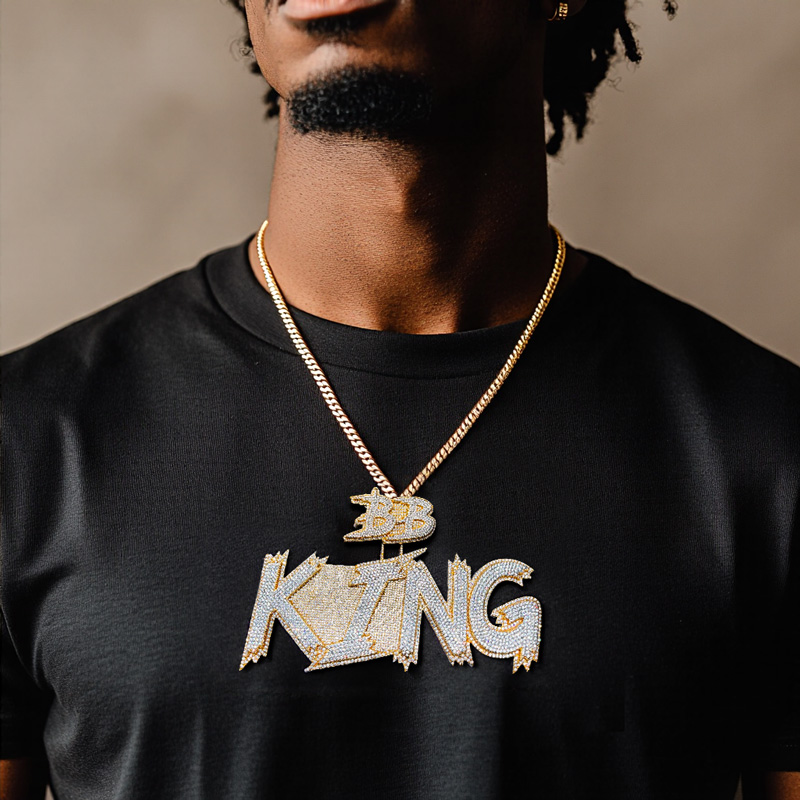 Iced Out Out Custom Cursive Two-layer Letter Name Pendant Gold - Image 5