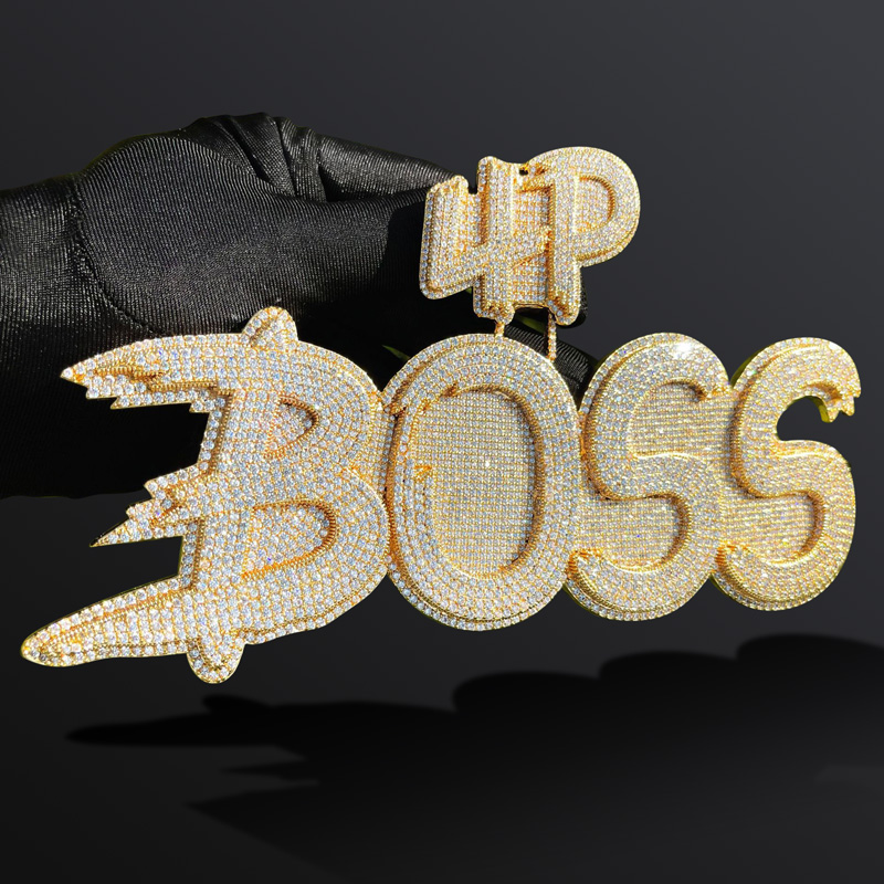 Iced Out Out Custom Cursive Two-layer Letter Name Pendant Gold