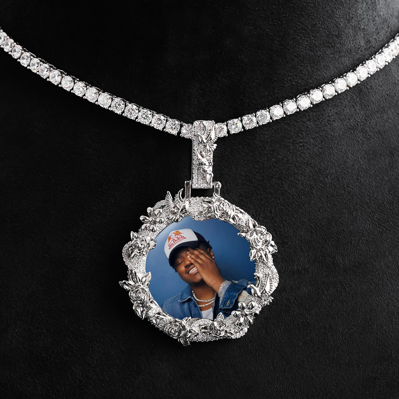 Iced Out Out Peace Dove Flower Photo Pendant With Street Luxury Shine - Image 3