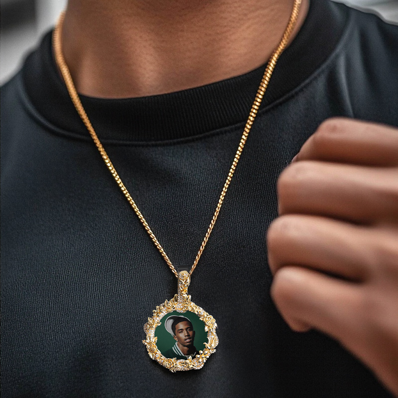 Iced Out Out Peace Dove Flower Photo Pendant With Street Luxury Shine - Image 6