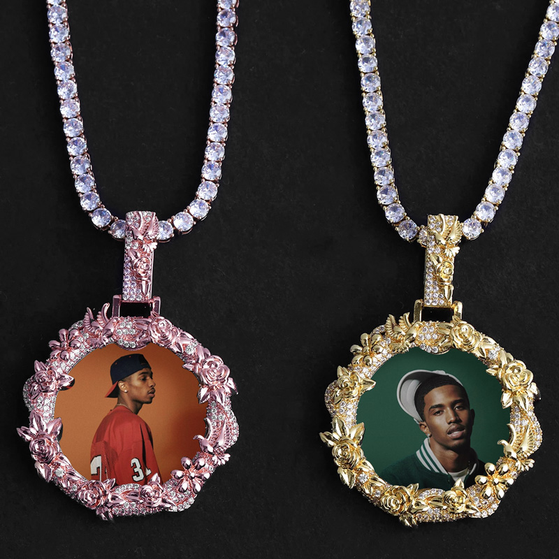 Iced Out Out Peace Dove Flower Photo Pendant With Street Luxury Shine