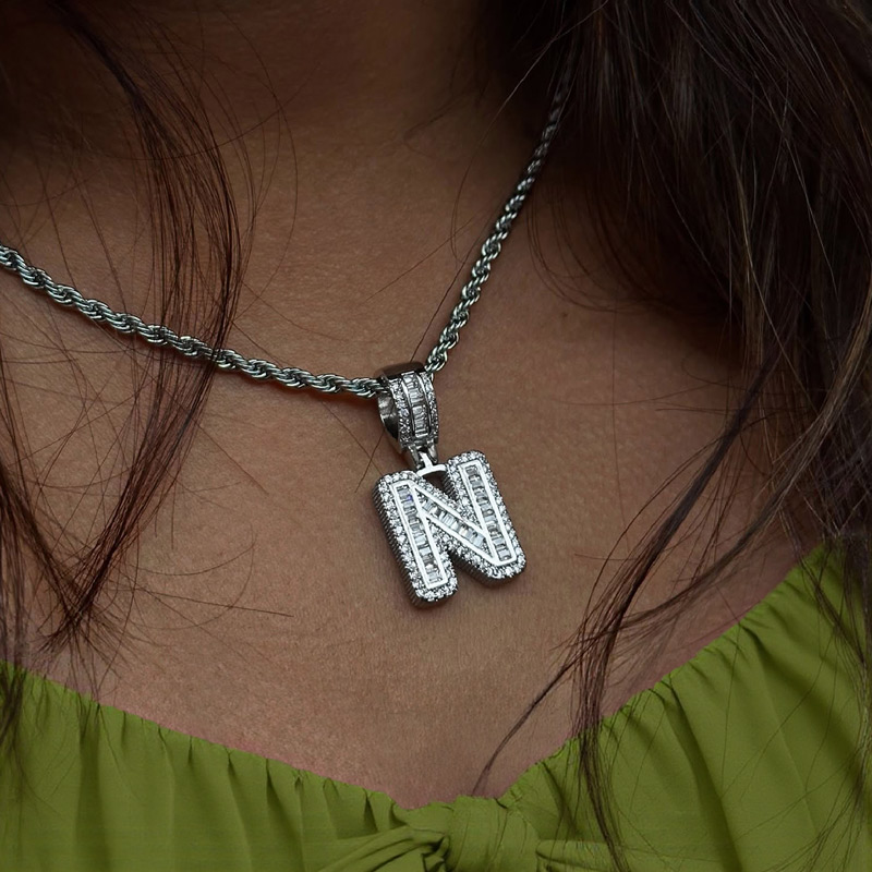 Iced Out Out A-z Baguette Letters Pendant Gold With Street Luxury Shine - Image 3