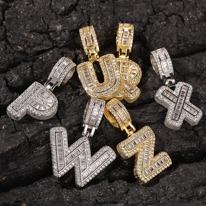 Iced Out Out A-z Baguette Letters Pendant Gold With Street Luxury Shine - Image 5