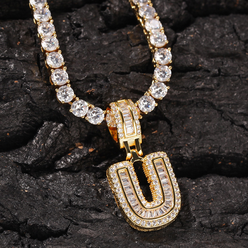 Iced Out Out A-z Baguette Letters Pendant Gold With Street Luxury Shine - Image 8