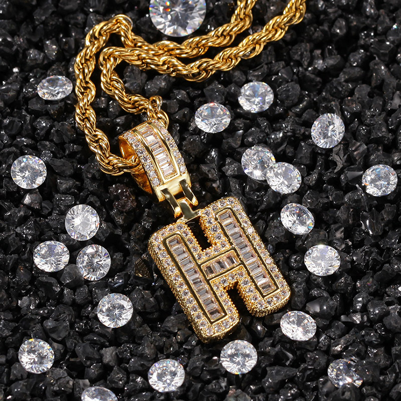 Iced Out Out A-z Baguette Letters Pendant Gold With Street Luxury Shine - Image 9