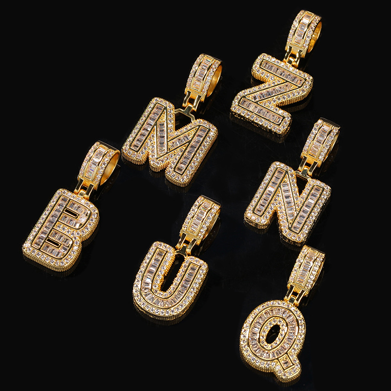 Iced Out Out A-z Baguette Letters Pendant Gold With Street Luxury Shine - Image 11