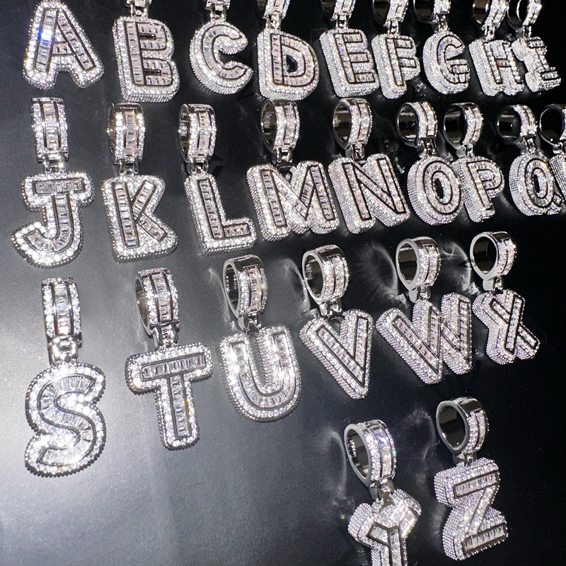 Iced Out Out A-z Baguette Letters Pendant Gold With Street Luxury Shine - Image 12