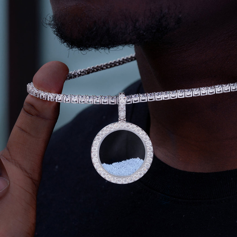 White/blue/purple Icy-filled Disc Pendant Silver With Street Luxury Shine - Image 4