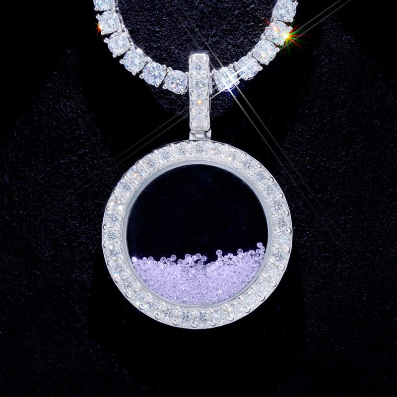 White/blue/purple Icy-filled Disc Pendant Silver With Street Luxury Shine