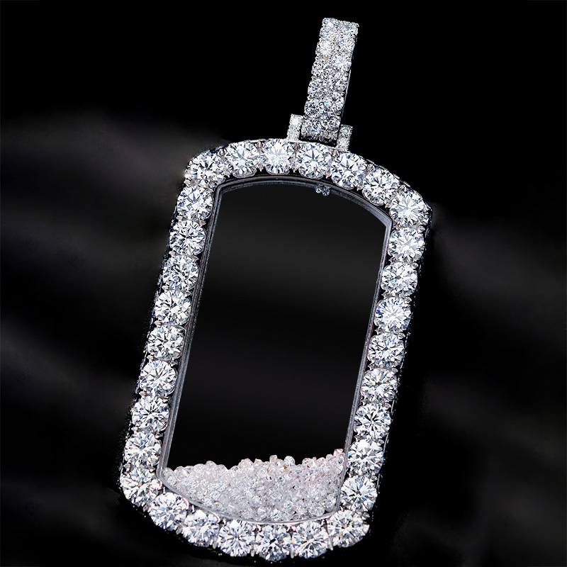 Icy-filled Dog Tag Pendant Moissanite With Street Luxury Shine