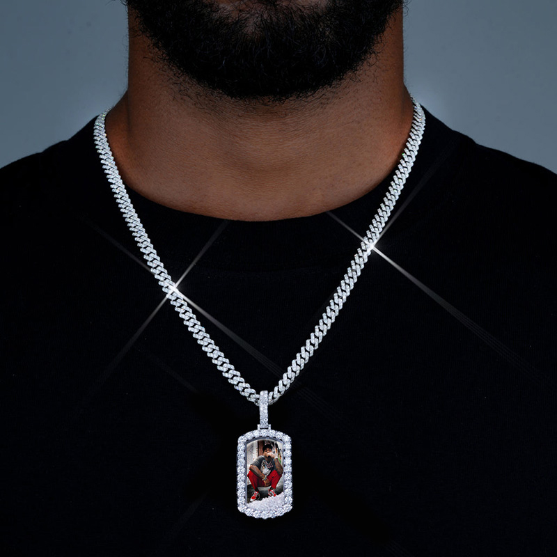 Icy-filled Dog Tag Custom Photo Pendant Moissanite With Street Luxury Shine - Image 3