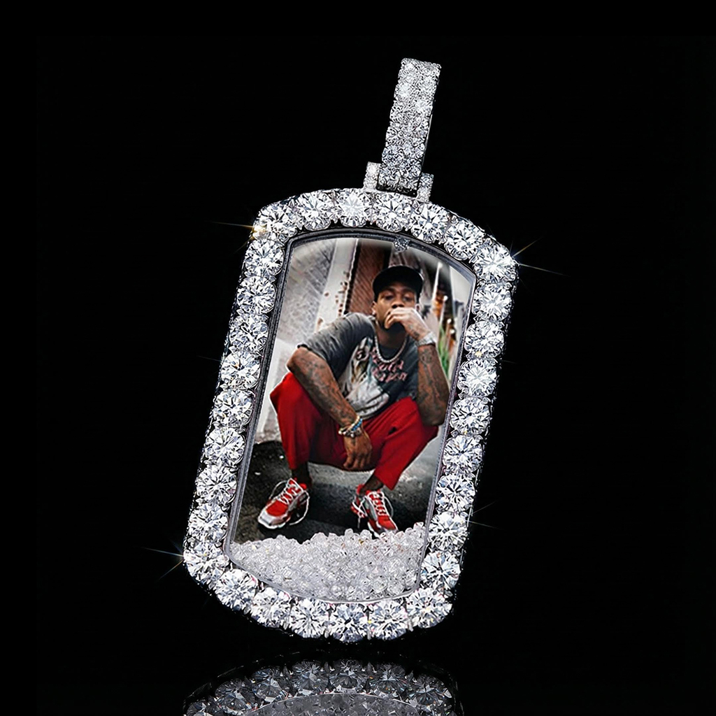 Icy-filled Dog Tag Custom Photo Pendant Moissanite With Street Luxury Shine