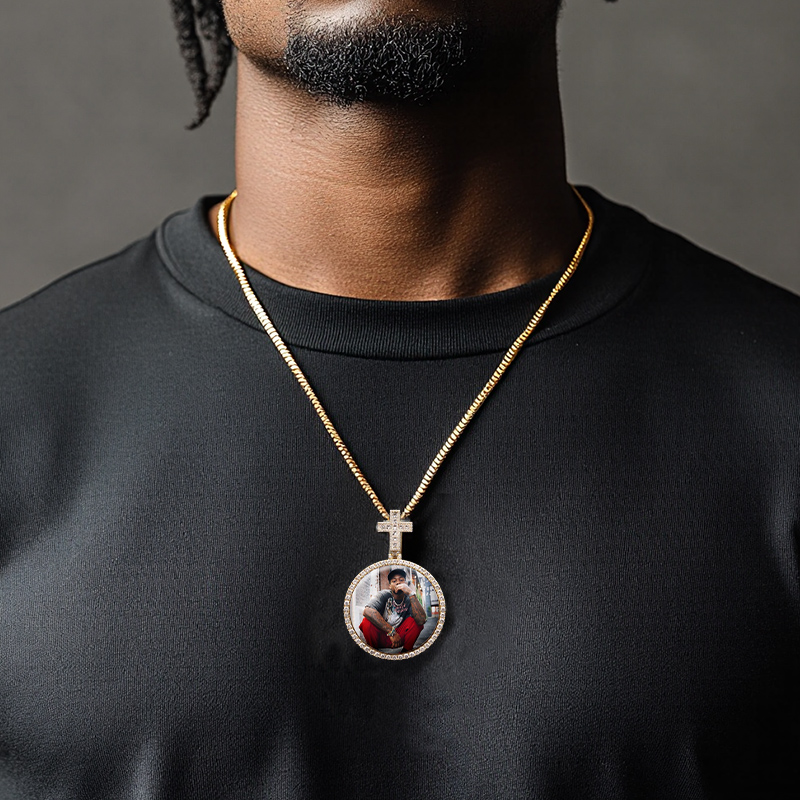 Iced Out Custom Princess Cut Cross Disc Photo Pendant Moissanite - Image 4