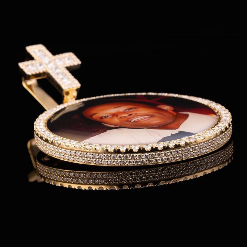 Iced Out Custom Princess Cut Cross Disc Photo Pendant Moissanite - Image 5