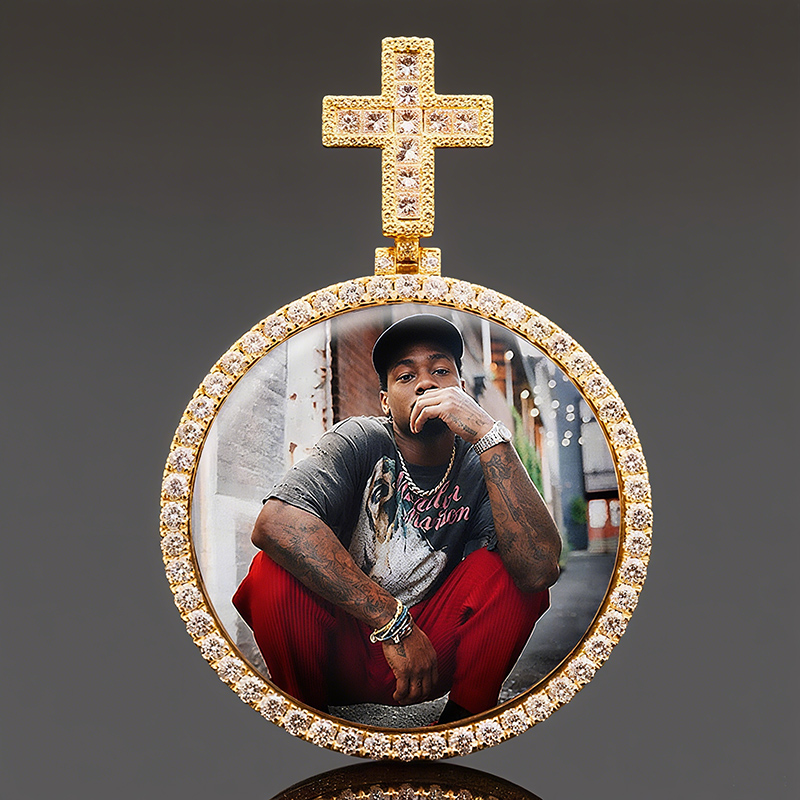 Iced Out Custom Princess Cut Cross Disc Photo Pendant Moissanite - Image 8