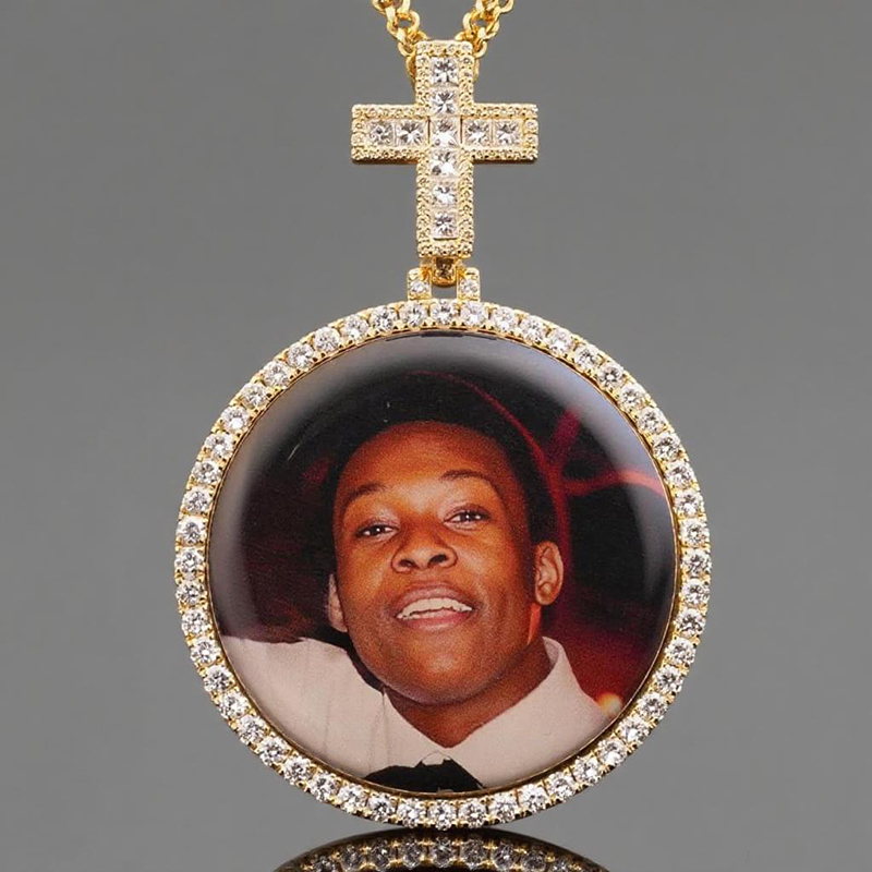 Iced Out Custom Princess Cut Cross Disc Photo Pendant Moissanite - Image 9