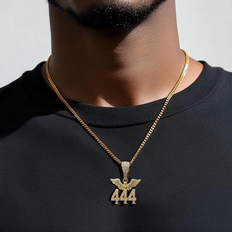 Iced Out Out 444 Angel Number Amulet Pendant Moissanite - Image 3