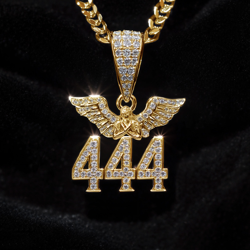 Iced Out Out 444 Angel Number Amulet Pendant Moissanite - Image 4