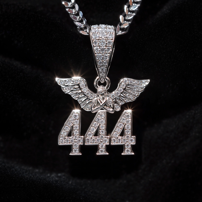 Iced Out Out 444 Angel Number Amulet Pendant Moissanite