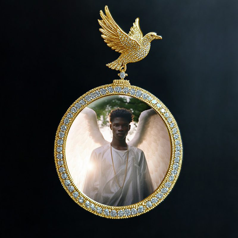Iced Out Out Peace Dove Photo Pendant Moissanite With Street Luxury Shine - Image 4