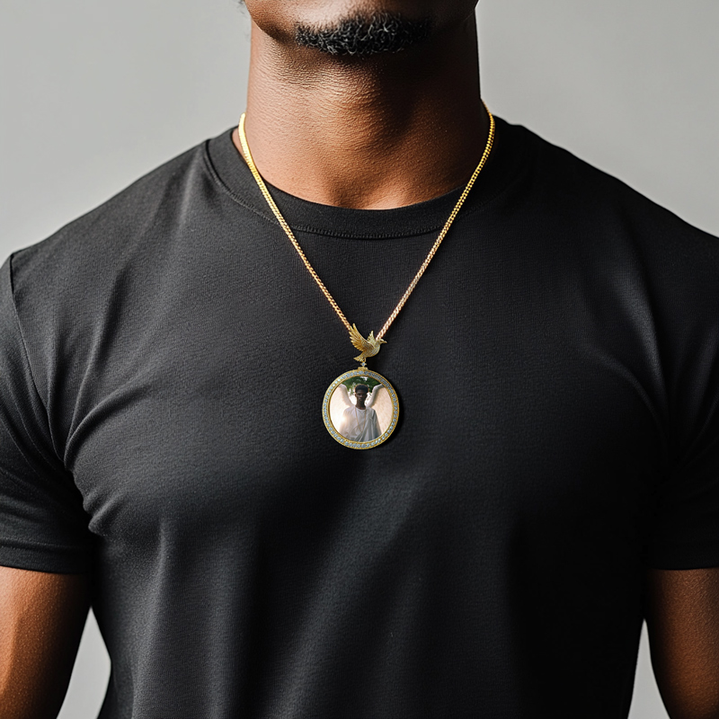 Iced Out Out Peace Dove Photo Pendant Moissanite With Street Luxury Shine - Image 5