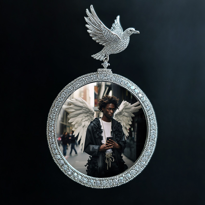 Iced Out Out Peace Dove Photo Pendant Moissanite With Street Luxury Shine