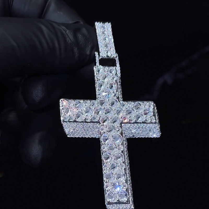 Iced Out Out Inverted Setting Cross Pendant Silver With Street Luxury Shine - Image 3