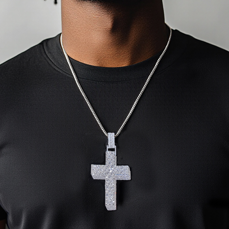 Iced Out Out Inverted Setting Cross Pendant Silver With Street Luxury Shine