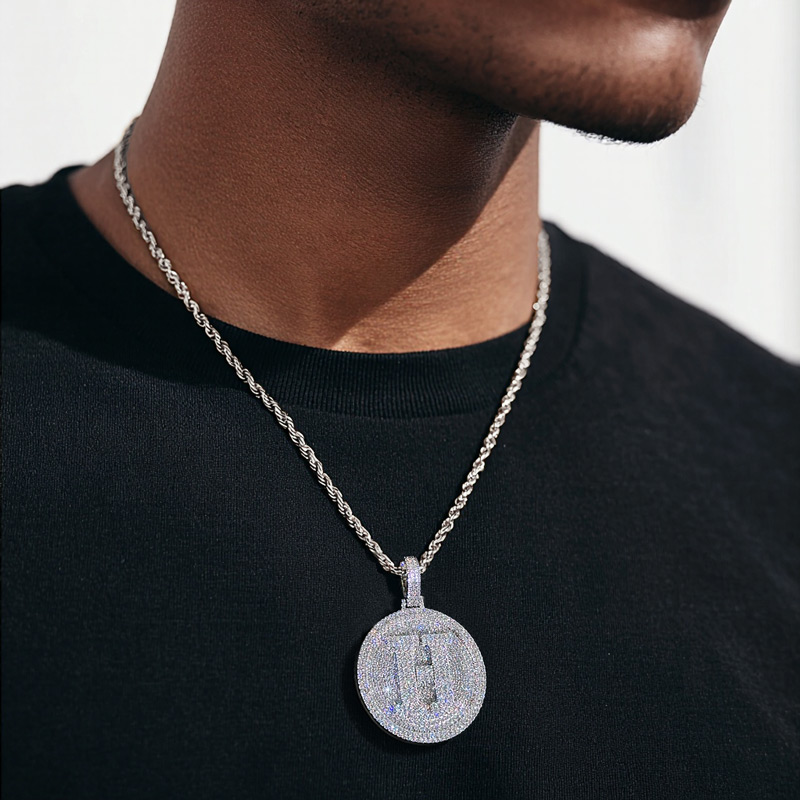 Iced Out Out A-z 26 Letter Disc Pendant Gold With Street Luxury Shine - Image 4