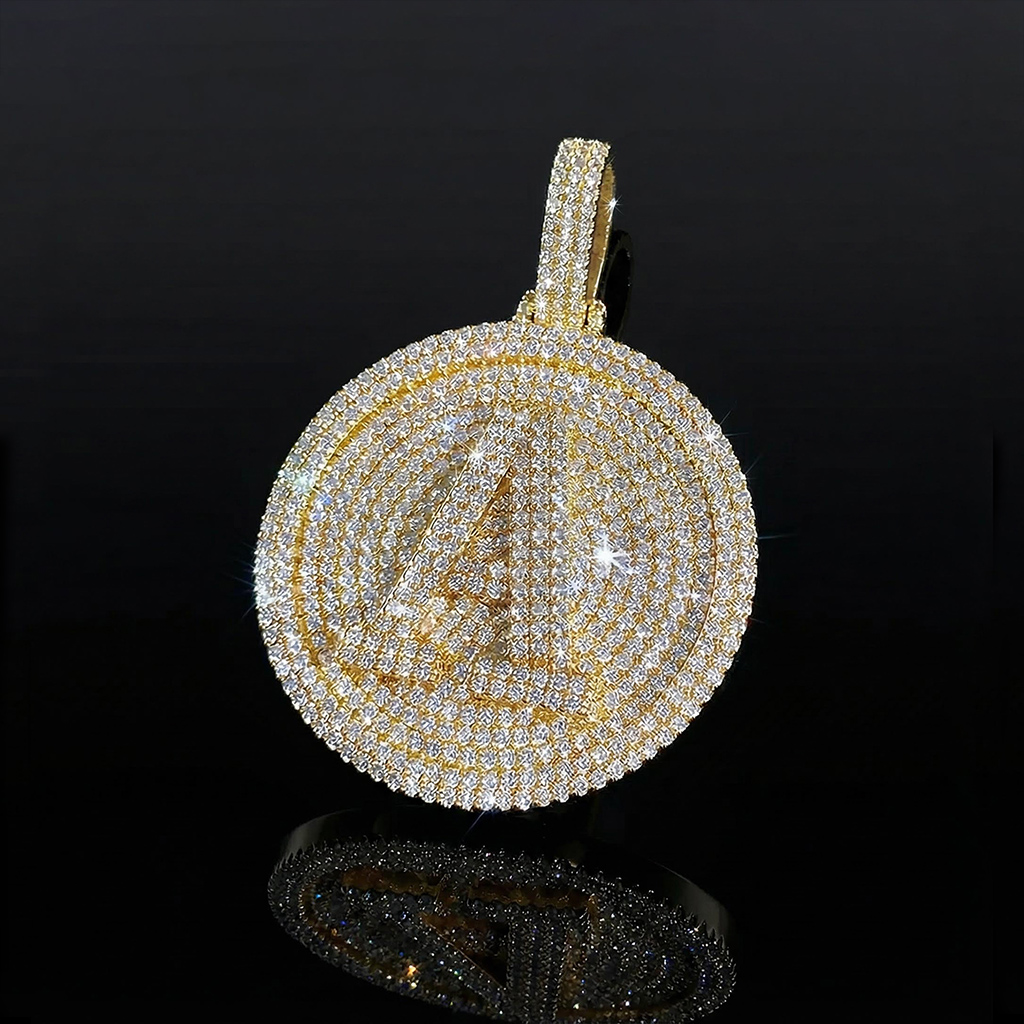 Iced Out Out A-z 26 Letter Disc Pendant Gold With Street Luxury Shine - Image 6