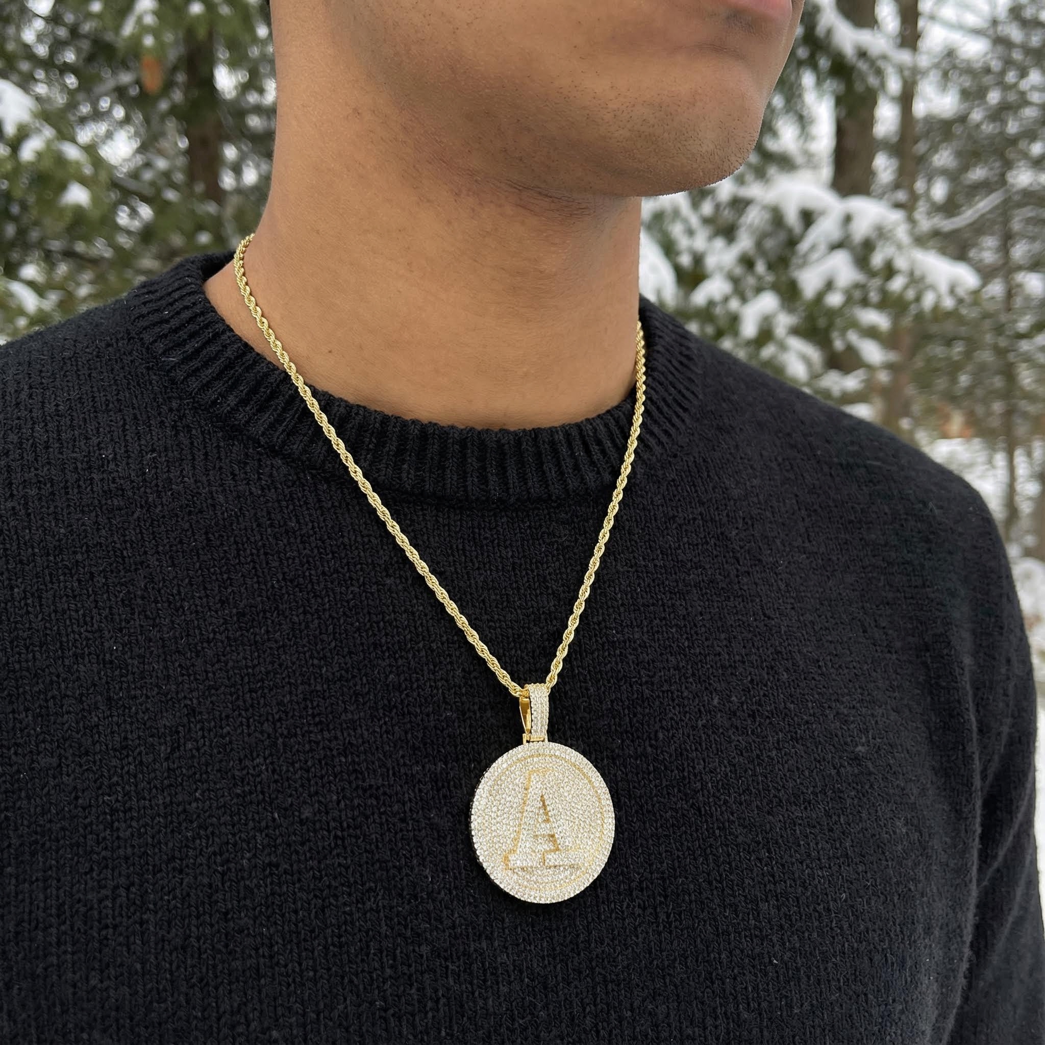 Iced Out Out A-z 26 Letter Disc Pendant Gold With Street Luxury Shine - Image 8