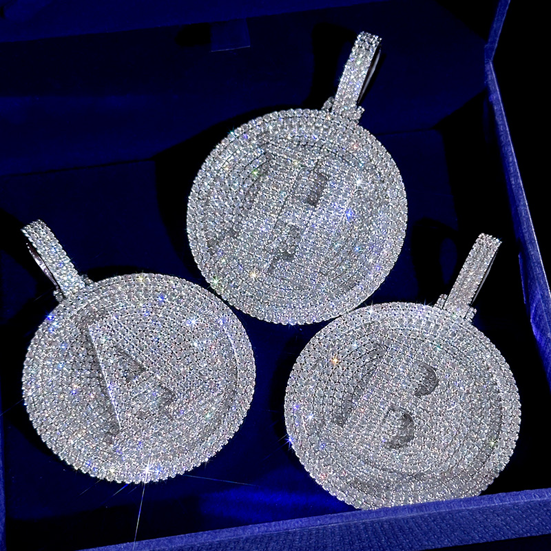 Iced Out Out A-z 26 Letter Disc Pendant Gold With Street Luxury Shine
