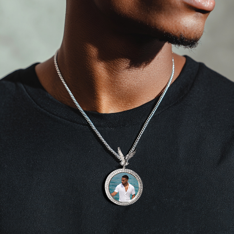 Iced Out Out Peace Dove Disc Photo Pendant Silver With Street Luxury Shine - Image 3
