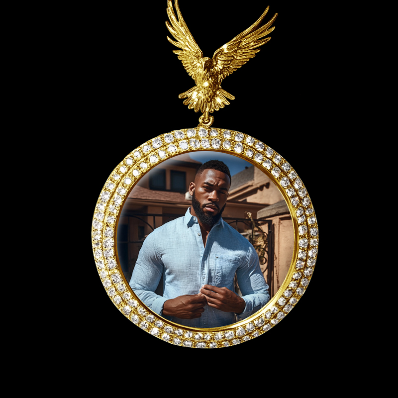 Iced Out Out Peace Dove Disc Photo Pendant Silver With Street Luxury Shine - Image 5