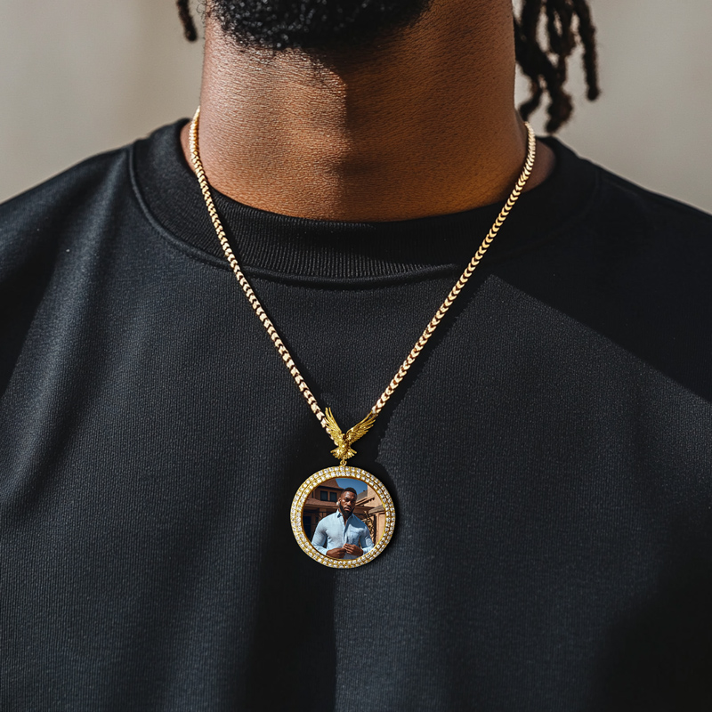 Iced Out Out Peace Dove Disc Photo Pendant Silver With Street Luxury Shine - Image 6