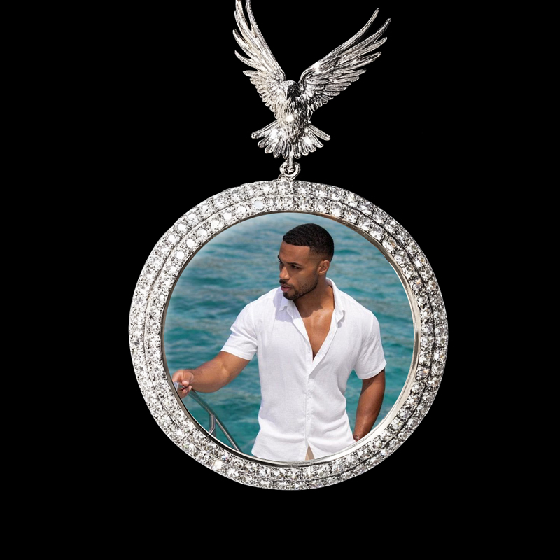Iced Out Out Peace Dove Disc Photo Pendant Silver With Street Luxury Shine