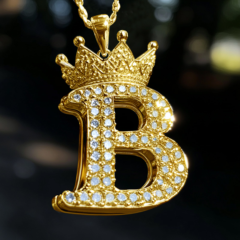 Iced Out Out Crown A-z Letter Pendant Moissanite With Street Luxury Shine